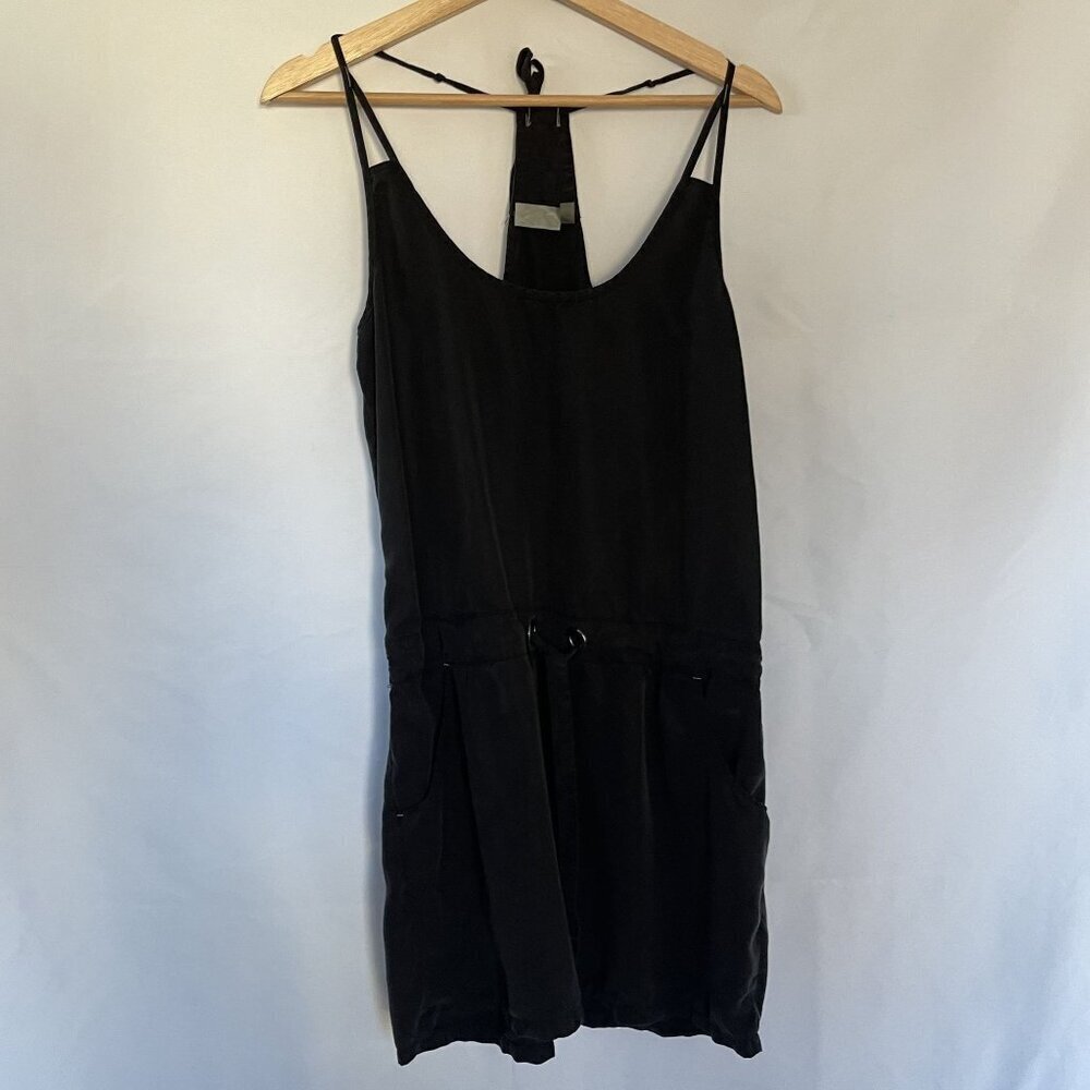 Athleta Black Sleeveless Dress M pockets drawstring waist casual atheltic dress